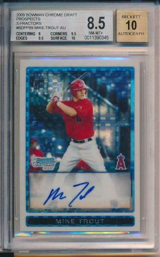 Mike Trout 2009 Bowman Chrome Xfractor Rc Refractor /225 Bgs 8.  5 10 Auto Subs