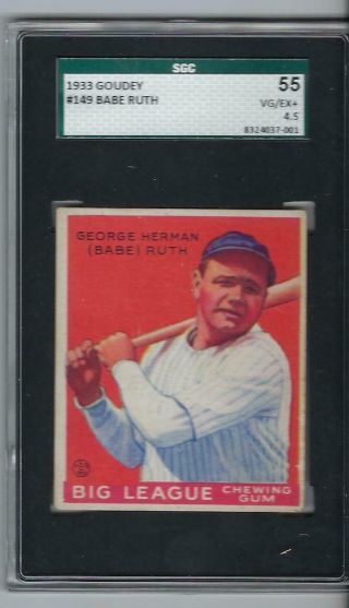 1933 Goudey 149 - Babe Ruth Sgc 55 Vg/ex,
