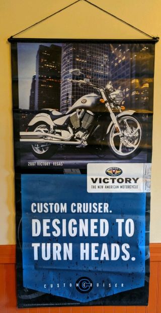 Victory Motorcycle Garage Man Cave Advertising 24x48 Banner Sign 2007 Vegas