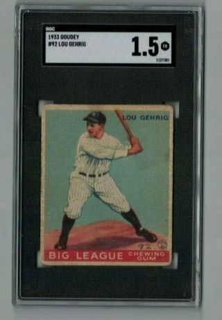 1933 Goudey 92 Lou Gehrig Sgc 1.  5