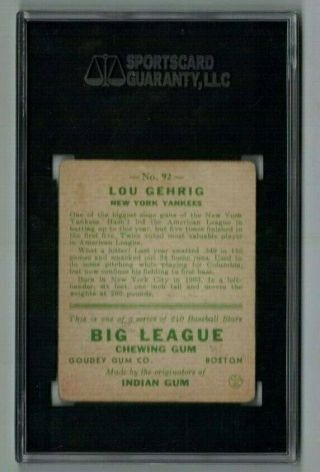 1933 Goudey 92 Lou Gehrig SGC 1.  5 2