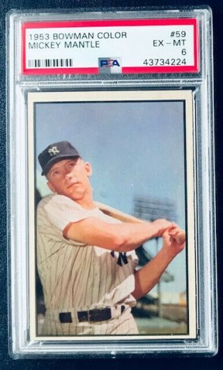 1953 Bowman Color Mickey Mantle 59 Psa Ex - Mt 6 Nicest On Ebay Merry Xmas