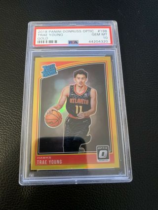 2018 - 19 Panini Optic Contenders Gold Holo Prizm Trae Young /10 Rc Psa 10