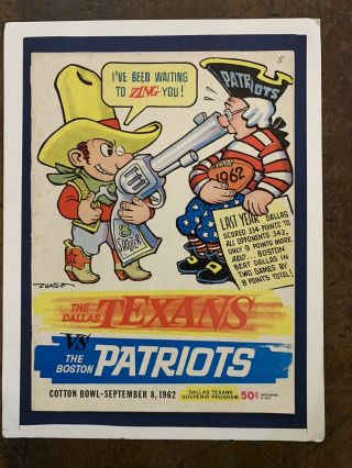 1962 Dallas Texans Vs Boston Patriots Nfl Football Program/dallas Last Year