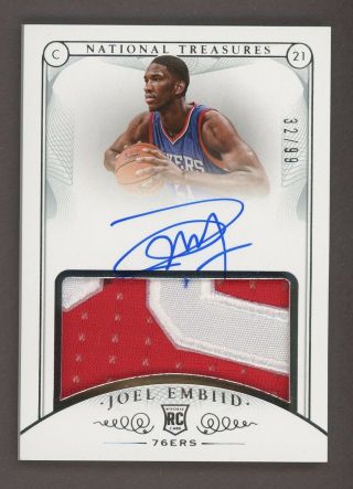2014 - 15 National Treasures Joel Embiid 76ers Rpa Rc Patch Auto 32/99