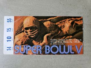 1971 Bowl V Ticket Stub Baltimore Colts Vs.  Dallas Cowboys