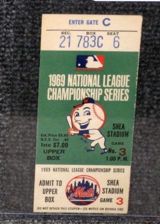 1969 York Mets Vs Atlanta Braves Nlcs Game 3 Ticket Stub Mets Win Pennant