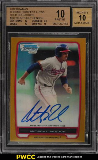 2012 Bowman Chrome Gold Refractor Anthony Rendon Rookie Auto /50 Bgs 10 (pwcc)