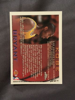 1996 - 97 Topps Chrome Refractor Kobe Bryant RC Rookie Card RARE 2
