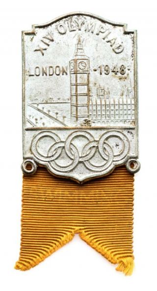 Spectacular 1948 London Olympics Swimming Official Pin Badge With Orange Ribbon