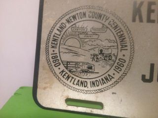 1960 Indiana Booster License Plate Kentland - Newton County Centennial 3