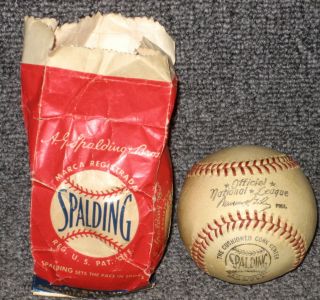 1950s Official National League Warren Giles Baseball In Spalding Paper Wrapper