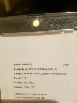2018 - 19 Panini Immaculate Luka Doncic Rpa Premium Edition /24 Redemption Card