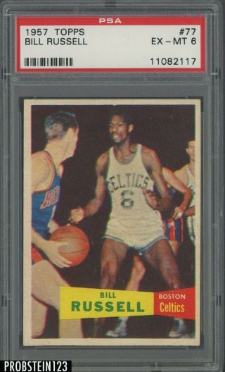 1957 Topps Basketball 77 Bill Russell Celtics Rc Rookie Hof Psa 6 " Sharp "
