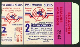 1951 World Series Game 2 Ticket Yankee Stadium York Mantles 1st Playoffs