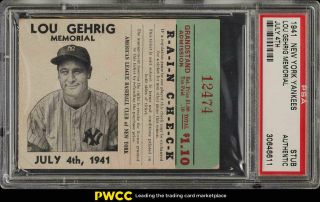 1941 York Yankees Ticket Stub Lou Gehrig Memorial July 4th Psa Auth (pwcc)