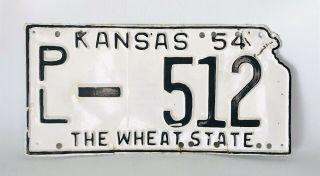 Vintage 1954 Kansas License Plate Collector Black On White Pl - 512 50 