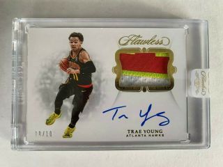 2018 - 19 Panini Flawless Trae Young Rc Rpa Auto 10/10 4 Color Game Worn Patch
