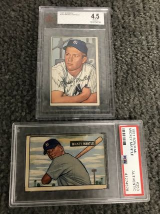 ⚾️ 1951 Bowman Mickey Mantle Rookie Psa Authentic And 1952 Bowman Bvg 4.  5