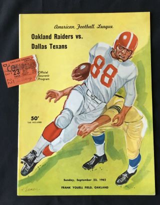 1962 Afl Nfl Oakland Raiders @ Dallas Texans Football Program/ticket Stub