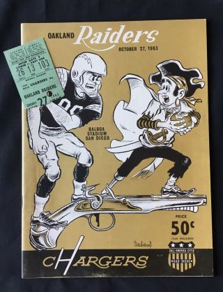 Oct.  27,  1963 Afl Program/ticket Stub Oakland Raiders At San Diego Chargers