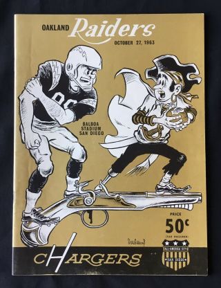 Oct.  27,  1963 AFL Program/Ticket Stub Oakland Raiders at San Diego Chargers 2