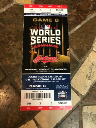 2016 Chicago Cubs Vs Cleveland Indians World Series Ticket Stub Game 6 Full Tkt