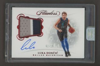 2018 - 19 Panini Flawless Ruby Luka Doncic Mavericks Rpa Rc 3 - Color Patch Auto /15