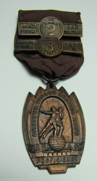 Old Amateur Roller Skating Assocation Medal Medallion Bronze Figures No1 D&c