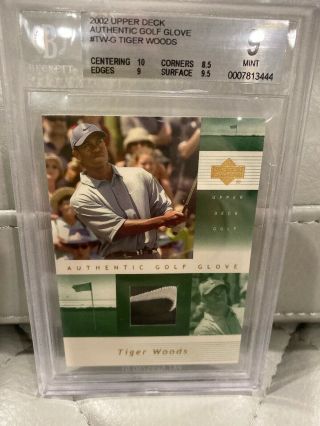 Tiger Woods 2002 Upper Deck Authentic Golf Glove Bgs 9 W/ Nike Logo And 10 Grade