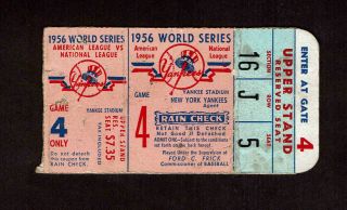 1956 World Series Game 4 Ticket Stub York Yankees Vs Brooklyn Mantle Hr