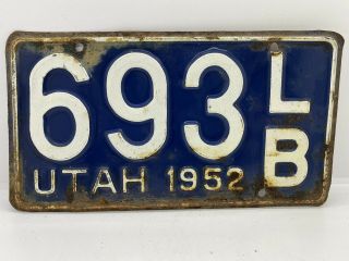 Old Rat Rod Barn Find Antique Automobile Vintage 1952 Utah License Plate 693 Lb