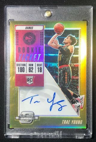 Trae Young 2018 - 19 Contenders Optic Rookie Ticket - Gold Auto Sp /10 - Rare Mnt