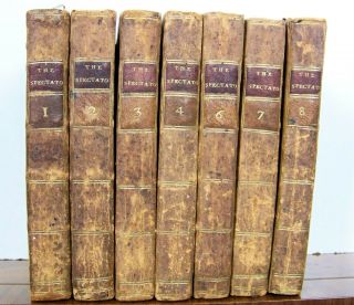 C.  1750 U.  K.  Edition The Spectator Volumes I - Ii - Iii - Iv - Vi - Vii - Viii Leather Bound