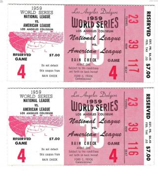 Two (2) 1959 World Series Ticket Stub Game 4 Dodgers Chicago White Sox
