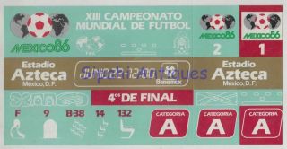 Argentina - England 1986 World Cup Quarter Final Match Soccer Football Ticket