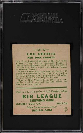 1933 Goudey Lou Gehrig 92 SGC 7 NRMT (PWCC) 2