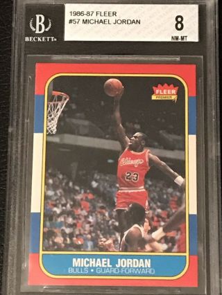 1986 - 1987 Fleer Michael Jordan Rc Bgs 8 57 Basketball Card Beckett Rookie Bulls