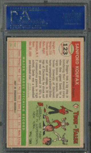 SANDY KOUFAX 1955 Topps 123 PSA 7 NM rookie card (RC) HOF 2