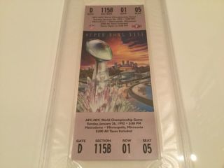 1992 Bowl XXVI Full Ticket Washington 37 Buffalo 24 MVP Mark Rypien PSA 9 3