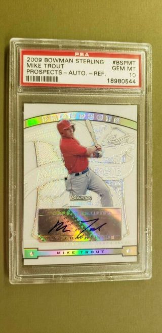 2009 Bowman Sterling Prospects Refractor Mike Trout Auto Rookie 37/199 Psa 10