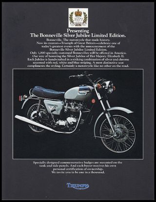1977 Triumph Bonneville 750 Silver Jubilee Motorcycle Brochure Poster T140 Nos
