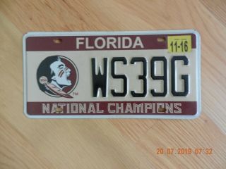 Florida Florida State University National Champions License Plate Ws39g
