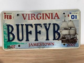 2001 Virginia Vanity License Plate Buffy B Jamestown