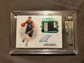 2018 - 19 Panini Flawless Green Luka Doncic Rpa Rc 3 - Color Patch Auto /5 Bgs 9/10