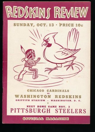 Ex Plus 10/13/1940 Chi.  Cardinals @ Redskins Nfl Program - Sammy Baugh 3 Td Pass