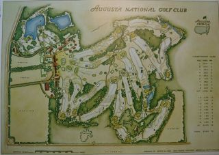 Augusta National Golf Club Print Of 1968 Golf Course Plaque Masters Souvenir