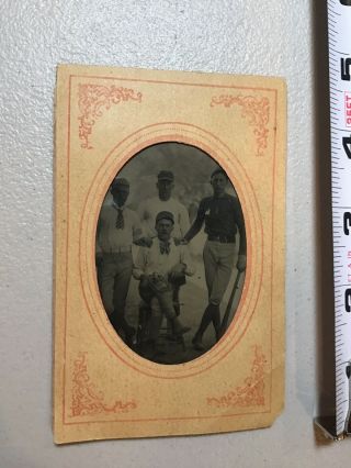 19th Century Baseball Players In Uniform Tintype Photo W Bat & Mask Tin Type