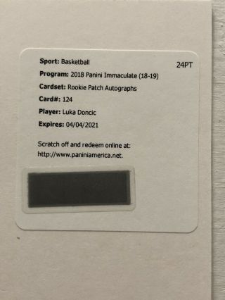 2018 - 19 Immaculate Luka Doncic Rookie Patch Auto ?/99 Rpa Autograph Rc