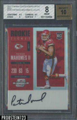 2017 Contenders Optic Rookie Ticket Red Patrick Mahomes Rc Auto /75 Bgs 8
